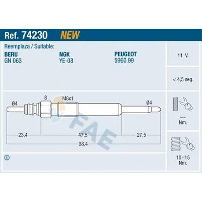 Kizdirma Bujisi P407 P607 P807 C8 C5 Ii C5 Iii C6 C Crosser Dw12Ted4 (2.2Hdi 16V) Ford Mondeo Iv 07>14 2.2 Tdci FAE 74230