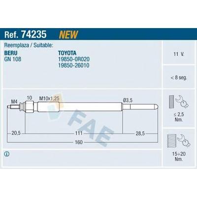 Kizdirma Bujisi 11V Toyota Auris Avensis Corolla Rav 4 2.0 2.2 D-4D FAE 74235