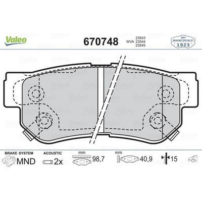 Arka Fren Balatasi Disk Elantra 06-10 / Getz 02-11 / Matrix / Santafe 01-06 / Sonata 98-05 / Sonata 05-07 / Tucson 04-08 / Sportage 04-10  / Carens 06-> / Magentis 04-10 VALEO 670748