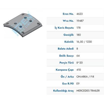 Arka Fren Balatasi Pabuc Mercedes Actros Axor Tir- Man 22-190  (18 Lik) BRAKE POINT BP-4623