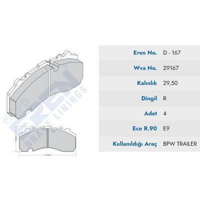 On/Arka Fren Balata Frehauf-Dorse Bpw Dingil  (Yayli Centikli) (00-) BRAKE POINT BP-D.167 M290