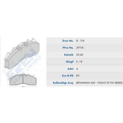 On Fren Balata Renault Premium Volvo430/440/450/460 Dxi 04-> Aksesuarsiz BRAKE POINT BP-D.174 M290 YAYLI