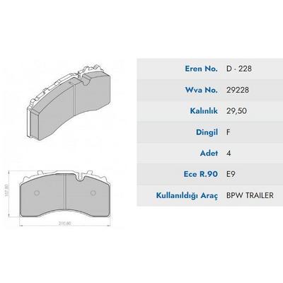 Fren Balatasi Büyük Eco Bpw Saf Dingil 2010- (Diskli Fren ) EREN KT-D.228 M321