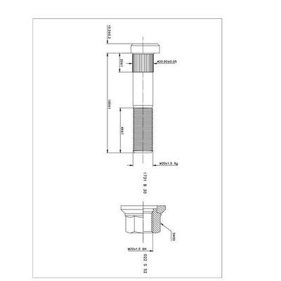 Bijon Ve Somunu Pullu Atego Ilave Dingil Ortadan Frezeli M20×1.5×100 (Fosfat) BESEL 1731B30-022S52