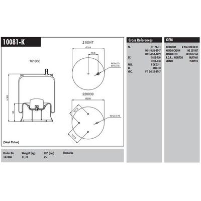 Dingil Korugu Komple Metal Pistonlu - Mercedes-Benz - Actros Mp2-Mp3 03> -  Atego 98>04 -  Atego 2 04> CONNECT MD 10081-K