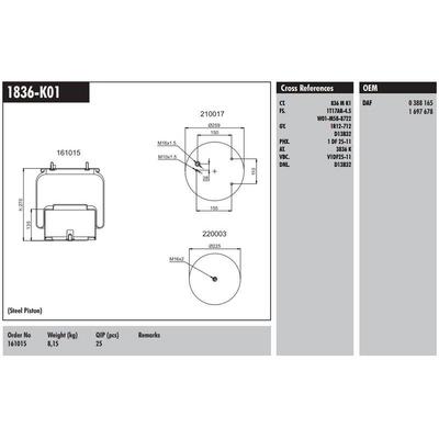 Dingil Korugu Komple Metal Pistonlu - Daf - Xf95 97>06 Xf 12> Xf105 05> Cf65 Cf75 Cf85 98>13 CONNECT MD 1836-K01