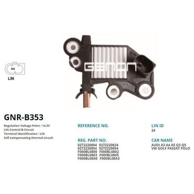 Alternator Konjektor Bosch Tip 12V Audi A1 - A3 / Seat Ibiza - Leon / Skoda Fabia - Octavia - Rapid / Volkswagen Golf - Polo - Passat - Scirocco (Lin) GENON GNR-B353