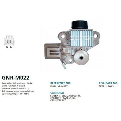 Alternator Konjektor 12V Kia Sorento - Sephia 70 Amp Alt. (L  S) GENON GNR-M022