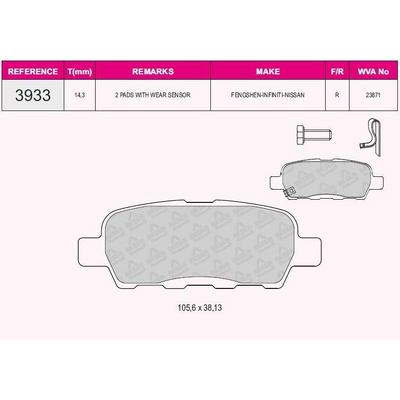 Arka Fren Balatasi Nissan Qashqai J10 07-13 Xtrail 07-13 Parthfinder 13-> Koleos 08-> Juke 10->Suzuki Grand Vitara 08-> GRAP 93933