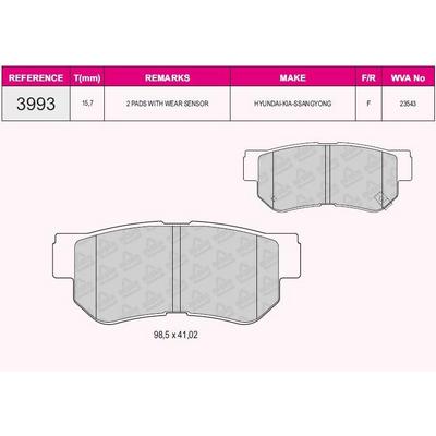 Arka Fren Balatasi Disk Elantra 06-10 / Getz 02-11 / Matrix / Santafe 01-06 / Sonata 98-05 / Sonata 05-07 / Tucson 04-08 / Sportage 04-10  / Carens 06-> / Magentis 04-10 GRAP 93993