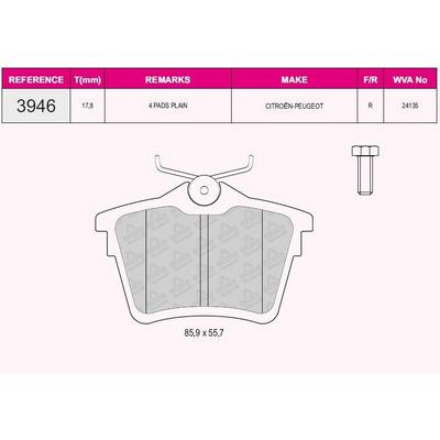 Arka Fren Balatasi P407 04> C5 Iii 09> 1 6Hdi 110 Fap 1 8 2 0 2 0 Hdi 135 Fap 2 2 3 0 GRAP 93946