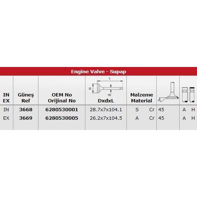 Supap Takimi (16'Li  Om628  Om646) W203 00>07 W211 02>08 W221 09>13 Vito W639 03> Sprinter 906 06>09 GUNES 3668-3669