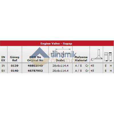 Subap Takimi Stilo 1 9Jtd (In 8 / Ex 8) GUNES 0139-0140