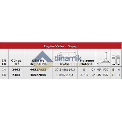 Subap Takimi Doblo Brava Bravo Marea 1 9Td (In 4 / Ex 4) GUNES 2462-2463