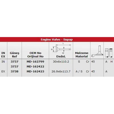 Supap Takimi (16 Supap) Carisma 1 6 16V 1996-2006 (4G92-4G93 Motor) GUNES 3737-3738