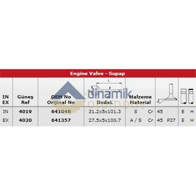 Subap Takimi X18Xe Z18Xe Vectra B Astra G Zafira A GUNES 4019-4020