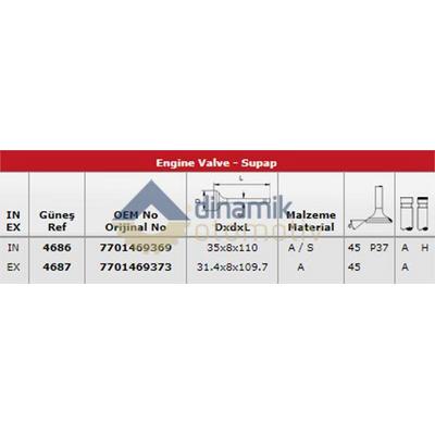 Subap Takimi R19 Dizel Kangoo 1 9 (In 4 / Ex 4) GUNES 4686-4687