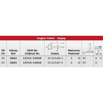 Subap Takimi Yaris 1 3 2002-> (1Nzfe 2Nzfe Motor) (In 8 / Ex 8) GUNES 5602-5603