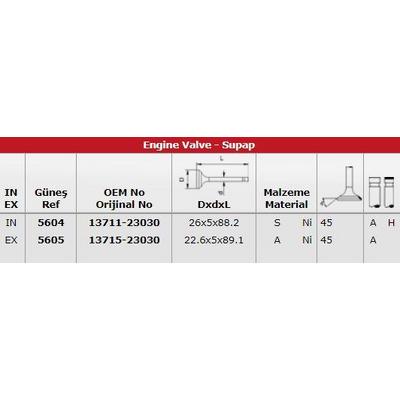 Subap Takimi Yaris 1 0 1999-2005 Daihatsu Sirion 1 3 16V  (In-8/Ex-8)(1Sz Fe / 2Sz Fe) GUNES 5604-5605