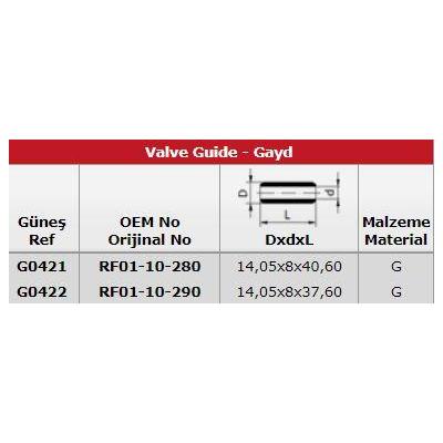 Subap Gaydi Besta-Mazda E2200 8V (In 4 Ex 4) GUNES G0421-G0422