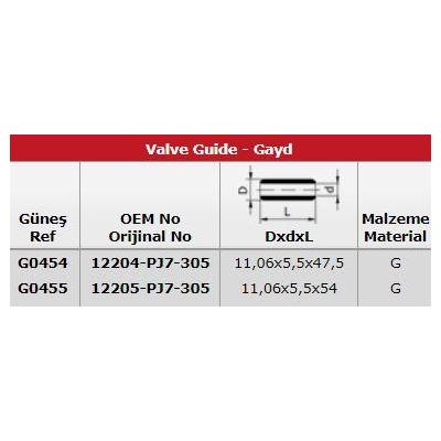 Subap Gaydi (In 8 Ex 8) Civic 1 6 16V (5 50Mm) GUNES G0454-G0455