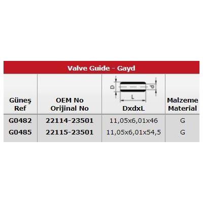 Subap Gaydi Elantra 1 6 2000-2006 - Sonata 1 8-2 0  (In 8 Ex 8) GUNES G0482-G0485