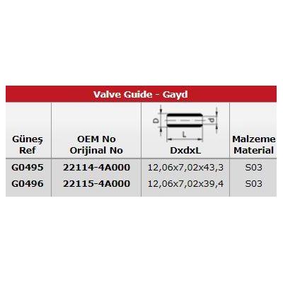 Subap Gaydi (In 8 Ex 8) Starex Sorento 16V GUNES G0495-G0496