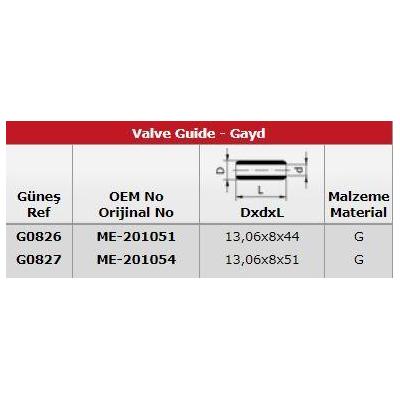 Subap Gaydi Takim (8V) Mitsubishi 4M40 Fuso Canter Fe 511 Fe 711 Pajero GUNES G0826-G0827