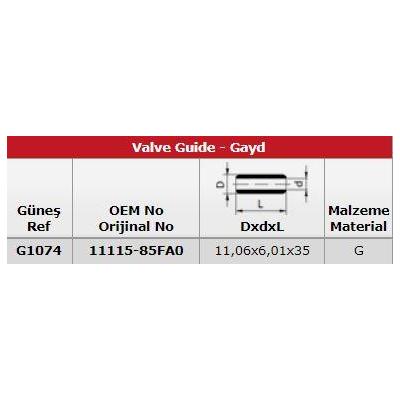 Subap Gaydi (In 8 Ex 8) Grand Vitara 1 8 / 2 0 16V GUNES G1074