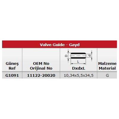 Subap Gaydi Corolla 1 4-1 6 Vvti 2002-2007 Auris-Rav4 1 6  (16 Gayd) (In 8 Ex 8) GUNES G1091