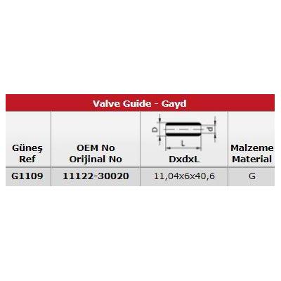 Subap Gaydi Corolla 1 4 D4D - Auris 1 4 D4D 2004-> (8 Gayd) (In 4 Ex 4) GUNES G1109