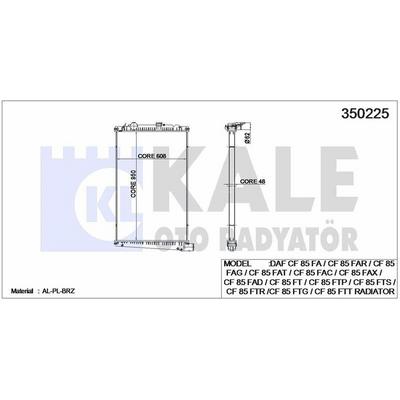 Motor Su Radyatoru Daf Cf 85 Fa / Cf 85 Far / Cf 85 Fag / Cf 85 Fat / Cf 85 Fac / Cf 85 Fax / Cf 85 Fad (Cercevesiz) KALE 350225