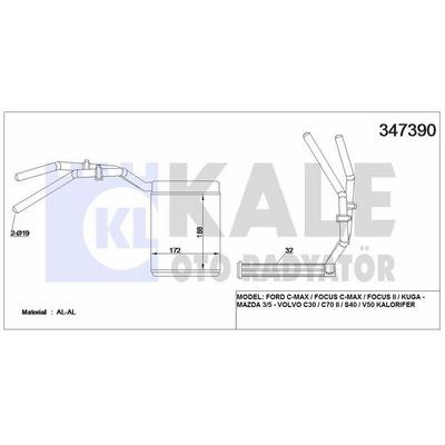Kalorifer Radyatoru Focus Ii 03>11 Focus Ii C Max 04>11 Kuga 08>12 Mazda 3 06>09 Mazda 5 05> Volvo C30 C70 Ii S40 Ii V50 06>12 KALE 347390