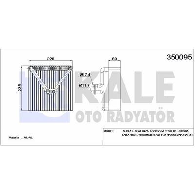 Kalorifer Radyatoru Polo 02> Fabia 99>14 Rapid 12> Roomster 06>15 A1 10> Cordoba 02>09 Ibiza 02>09 Ibiza 12> Toledo Iv 12> KALE 350095