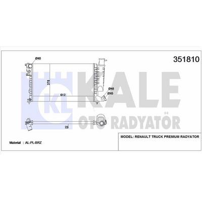 Motor Su Radyatoru P306 Xsara 93 97 1 8 1 6I Klimali Olcu: (612×378×23) KALE 351810