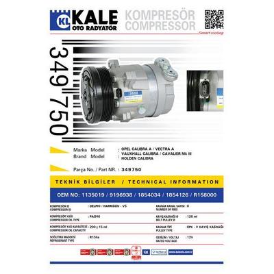 Klima Kompresoru Opel Calibra A Vectra A [6Pk V Kayis Kasnagi] [126Ml] Klima Kompresoru KALE 349750