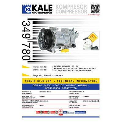 Klima Kompresoru Berlingo C3 C4 I Peugeot 207 307 308 508 1.4Hdi 1.6H KALE 349780