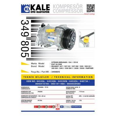 Klima Kompresoru Citroen Berlingo Iii C4 I C5 Iii Peugeot 307 308 3008 508 KALE 349805