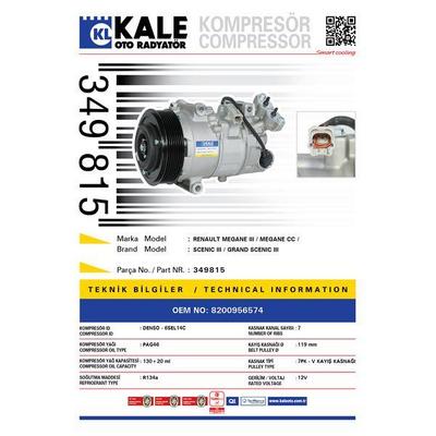 Klima Kompresoru Renault Megane Iii Megane Cc Scenic Iii Grand Scenic Iii KALE 349815