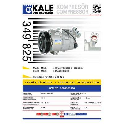 Klima Kompresoru Renault Megane Iii Scenic Iii Grand Scenic Iii 1.5Dci K1.6 16V KALE 349825