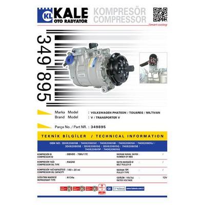 Klima Kompresoru Volkswagen Phaeton Touareg Multivan V Transporter V T5 2.5Tdi 03> KALE 349895