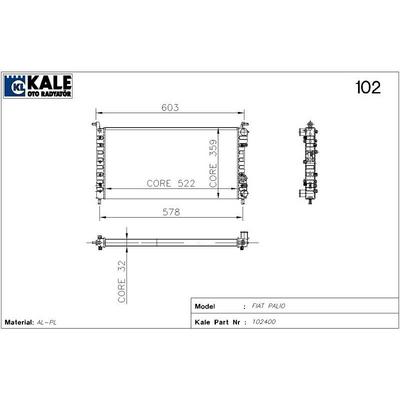 Motor Radyator Palio 1 2 / 1 4 (2 Sira Al+Pl) / (522×359×32) KALE 0126222AL