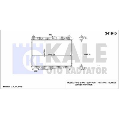 Motor Su Radyatoru Fiesta 1 4Tdci / 1 6Tdci / 1 5Tdci 08 /> B Max 1 5Tdci 1 6Tdci 12 /> Transit Courier 1 5Tdci 1 6Tdci 14 /> (350×558×18)  KALE 341945