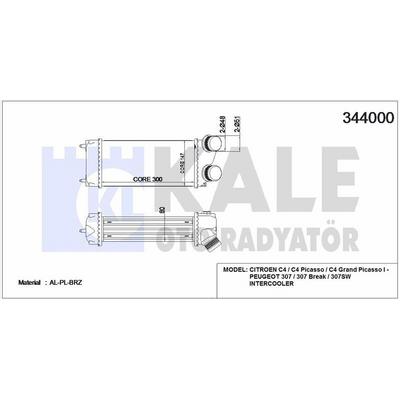 Turbo Sogutucu Radyator (Intercoll) P307 Ym C4 C4 Picasso Dv6 (1 6Hdi) 06>Olcu: (300×147×85) KALE 344000