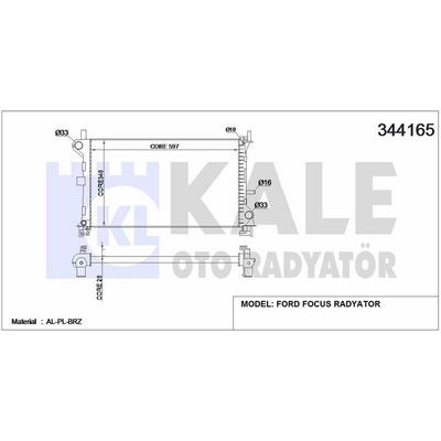 Motor Su Radyatoru Focus 1 6 16V / 2 0 16V (98 04) Otomatik Sanziman Olcu: (600×348×26) KALE 344165