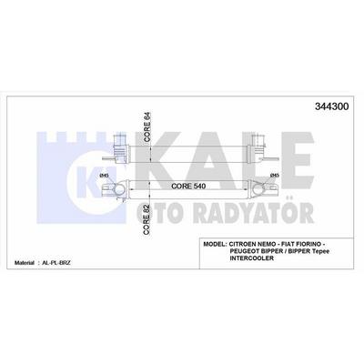 Turbo Intercoller Radyatoru Nemo Bipper Fiorino 1 3Jtd Bipper Nemo 1 4Hdi Olcu: (540×82×64) KALE 344300