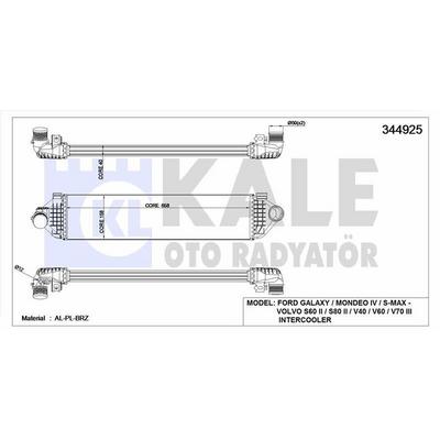 Turbo Intercoll Radyatoru Mondeo Iv 07>14 S Max Galaxy 06 />1.6 Ecoboost Volvo V70 Iii (135) T4 10>15 V60 I (155  157) T4F 11>15 S80 Ii (124) T4F 11>15 S60 Ii (134) T4F-T3-T4 11>15  KALE 344925