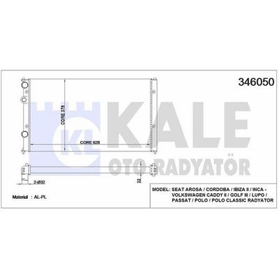 Motor Radyator Cordoba Ibiza Inca Golf Iii Caddy Polo Classic 1 6 / 1 9Sdi / 1 7Sdi (Mekanik Sistem) KALE 346050