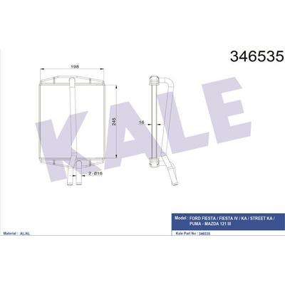 Kalorifer Radyatoru Ford Ka 00>08 Street Ka 02>05 Puma 97>01 Mazda 121 Iii 96>03  (247×198×22) KALE 346535