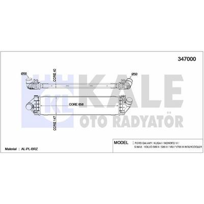 Turbo Intercooler Radyatoru Mondeo Iv 07>14 S Max Galaxy 06>15 1 8Tdci / 2 0Tdci Kuga 2 0Tdci 10>12 Volvo S80 Ii S60 V70 Iii 1 6Drvie / 2 0Tdi 10> KALE 347000